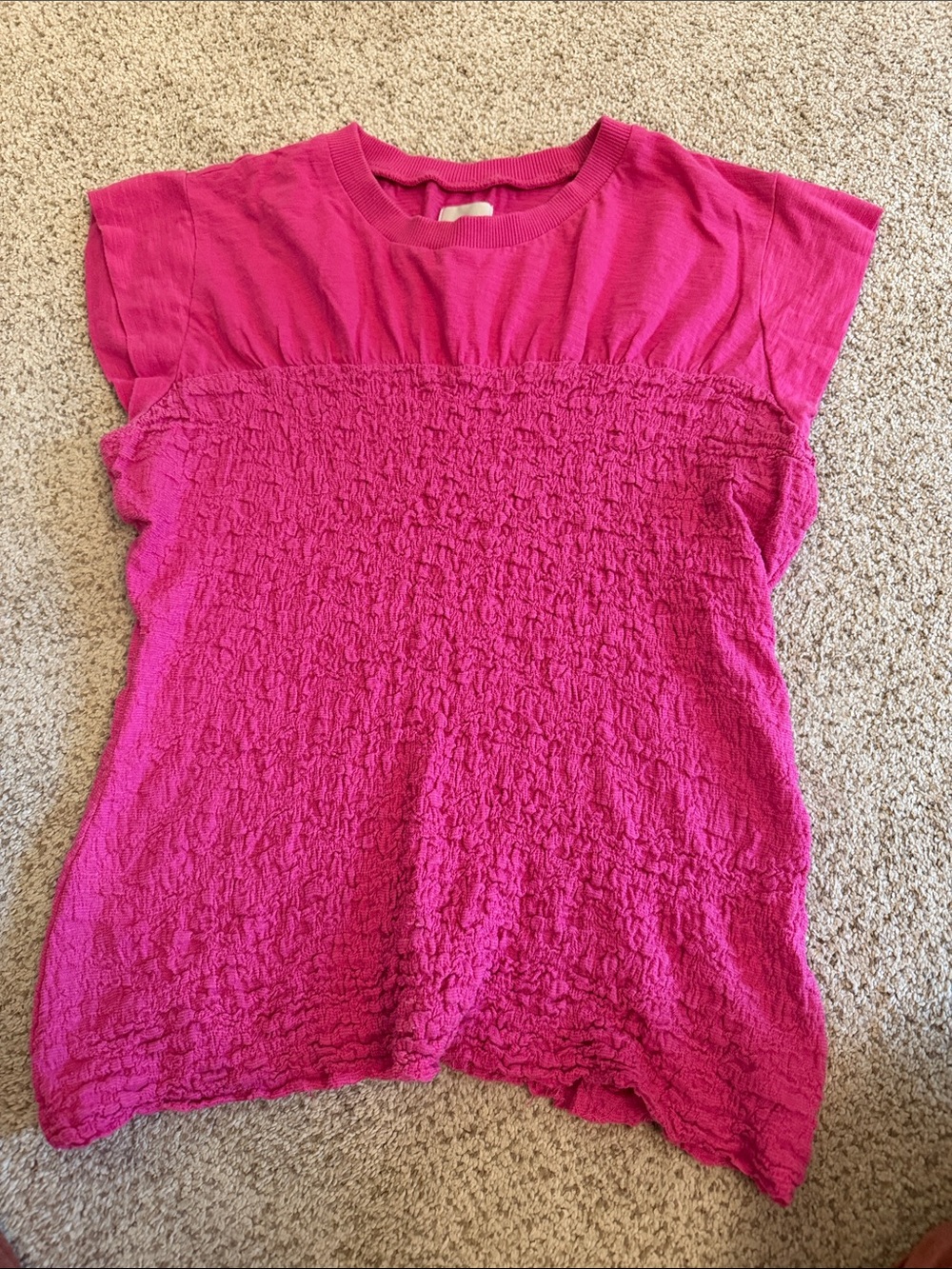 Maeve Fuchsia Short Sleeve Crinkle Texture Top